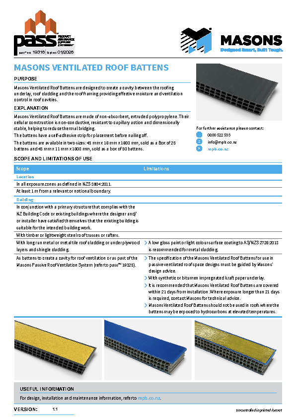 Masons Ventilated Roof Battens pass™