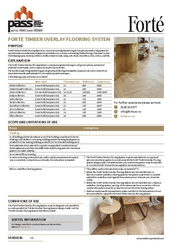 Forté Timber Overlay Flooring System pass™