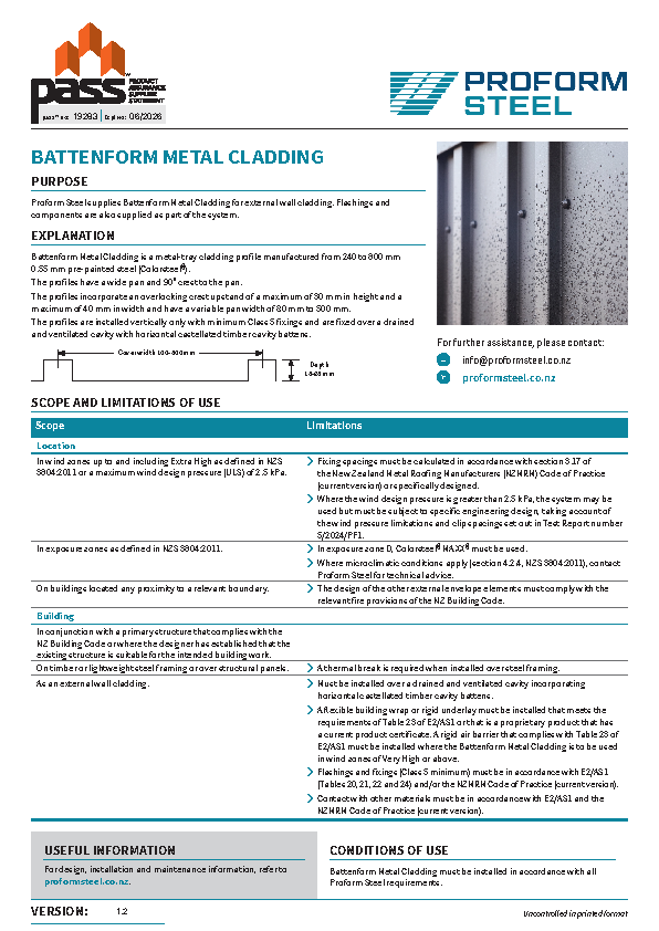 Proform Steel Battenform Metal Cladding pass