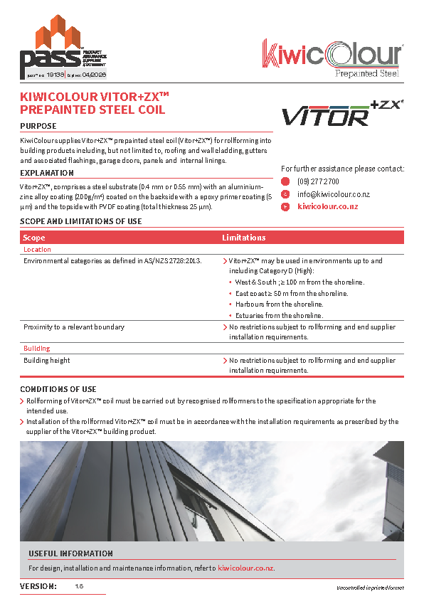KiwiColour Vitor+ZX™ steel coil pass™