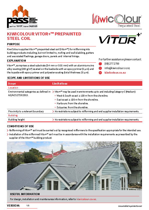 KiwiColour Vitor+™ steel coil pass™
