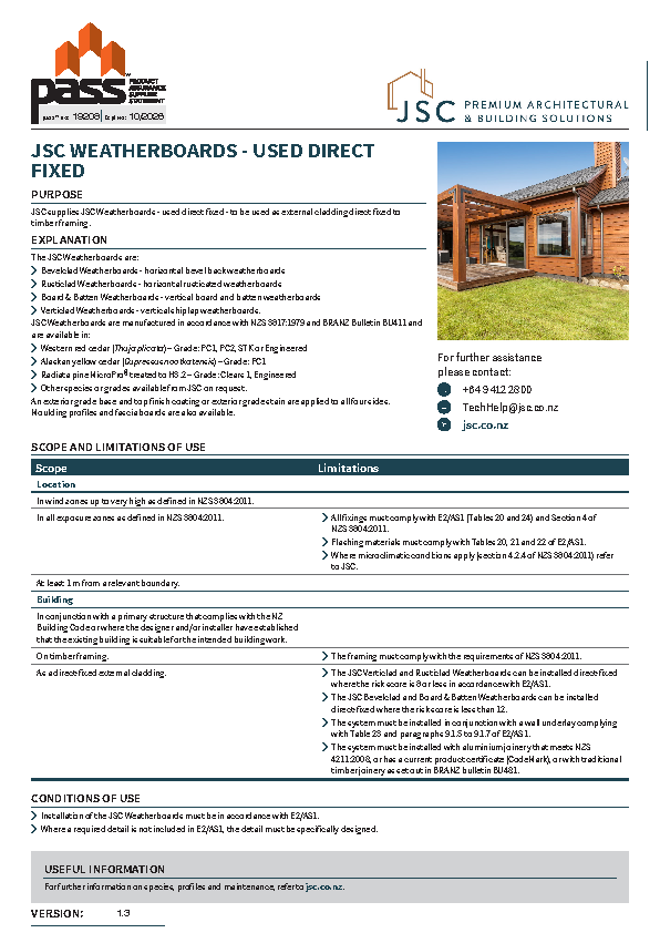 JSC Weatherboards - Used Direct Fixed pass™