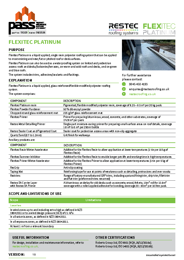 Restec Roofing Systems Flexitec Platinum_pass™