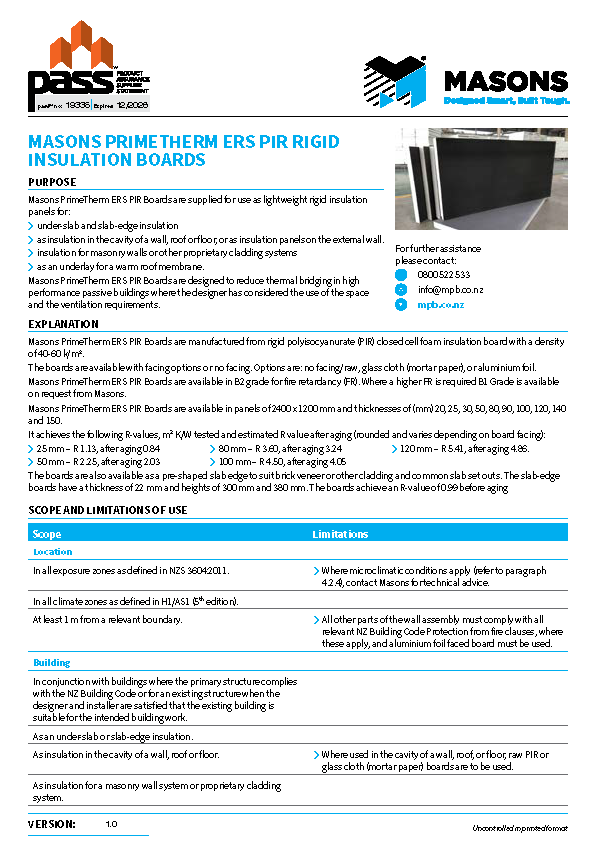 Masons PrimeTherm ERS PIR Board pass™