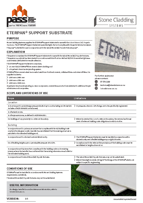 Stone Cladding Systems Eterpan Support Substrate pass™