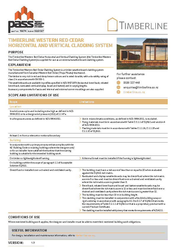 Timberline Western Red Cedar Cladding System pass™