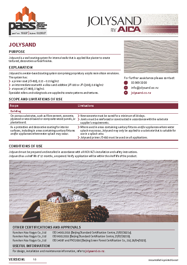 AICA NZ Jolysand pass™