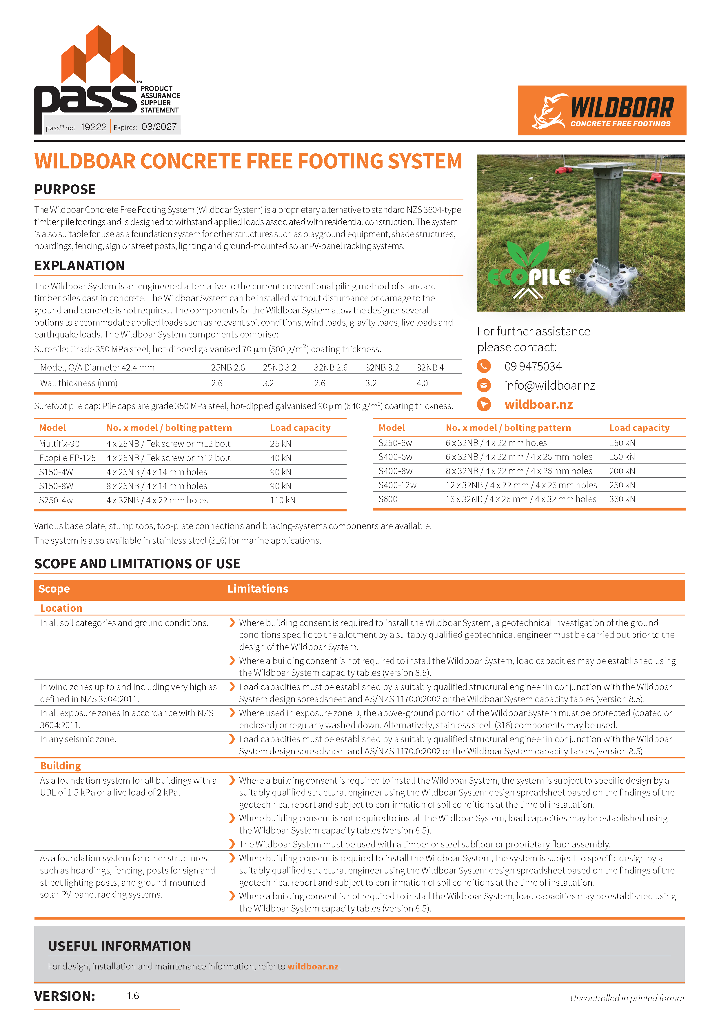 Wildboar concrete free footing system pass™