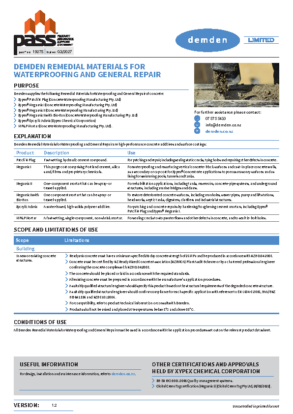 Demden Remedial Materials for Waterproofing and General Repair pass™
