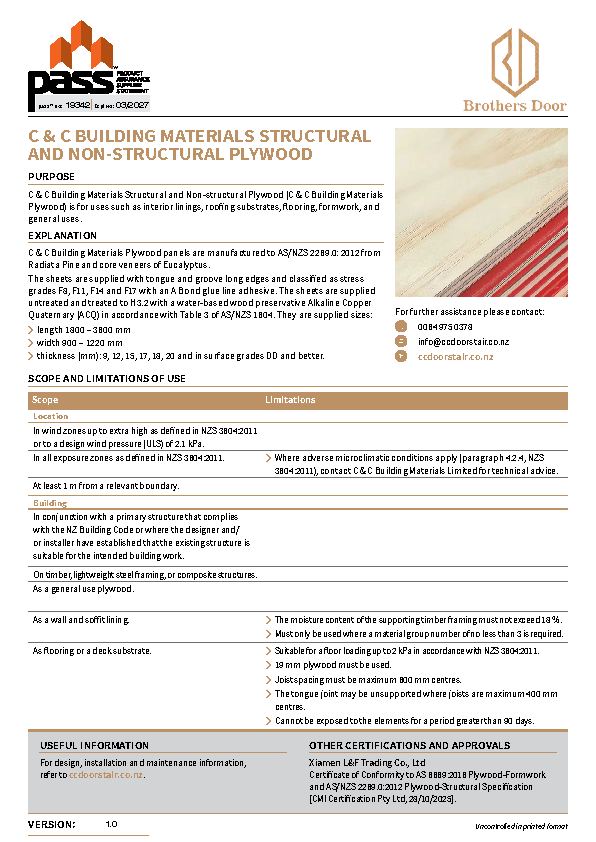 C&C Building Materials Structural and non-structural plywood pass™