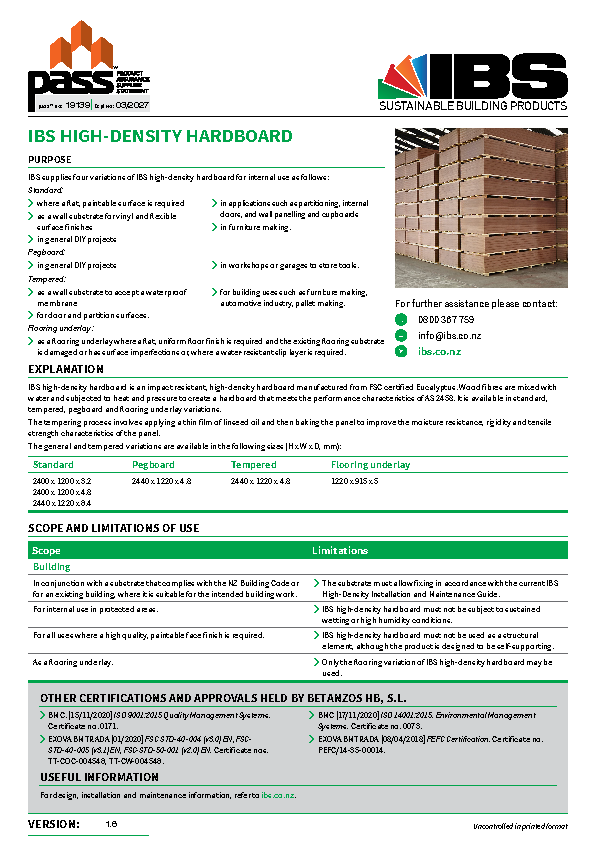 IBS High-density Hardboard pass™