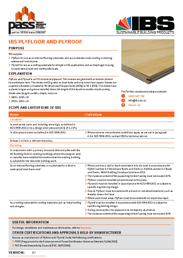IBS PlyFloor and plyroof pass