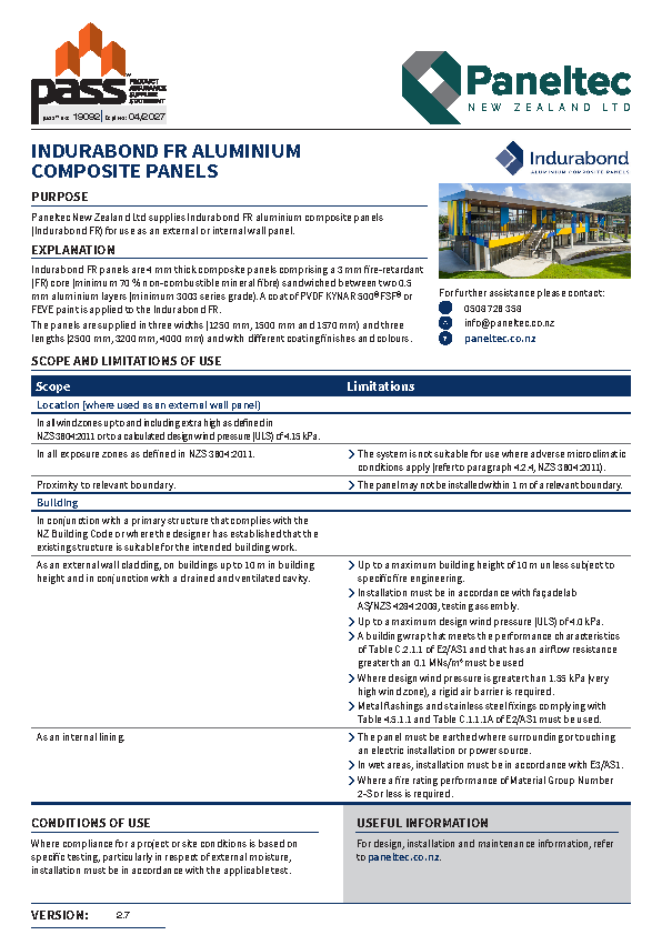 Paneltec Indurabond FR Aluminium Composite Panel pass™