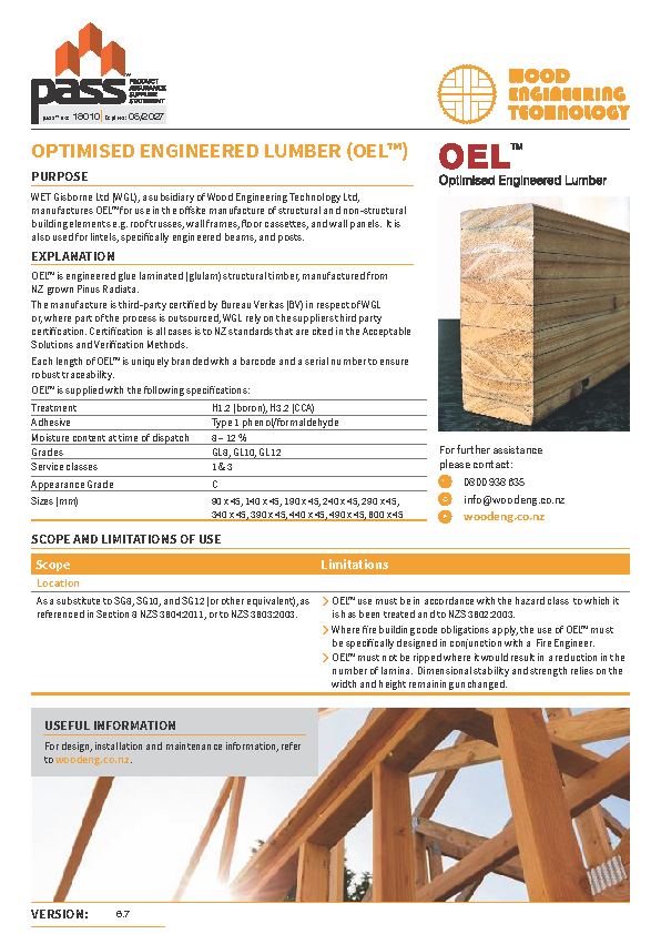 Wood Engineering Technology Optimised Engineered Lumber (OEL™) pass™
