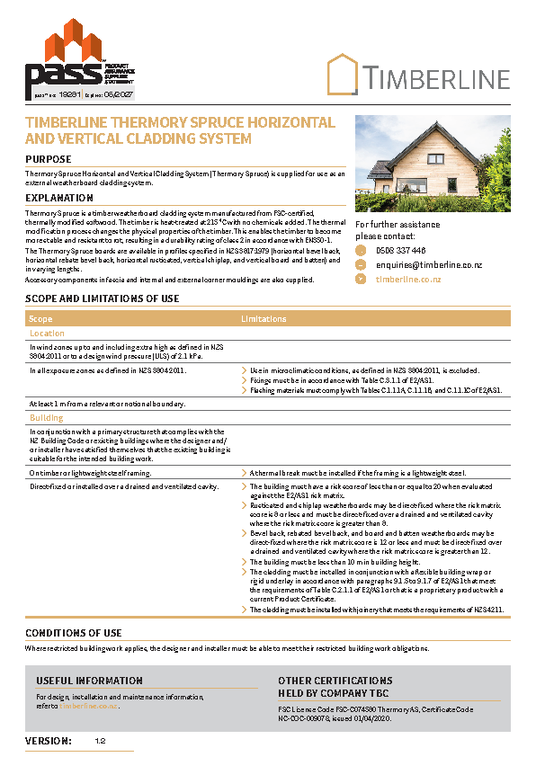 Timberline Thermory Spruce Horizontal and Vertical Cladding System pass™