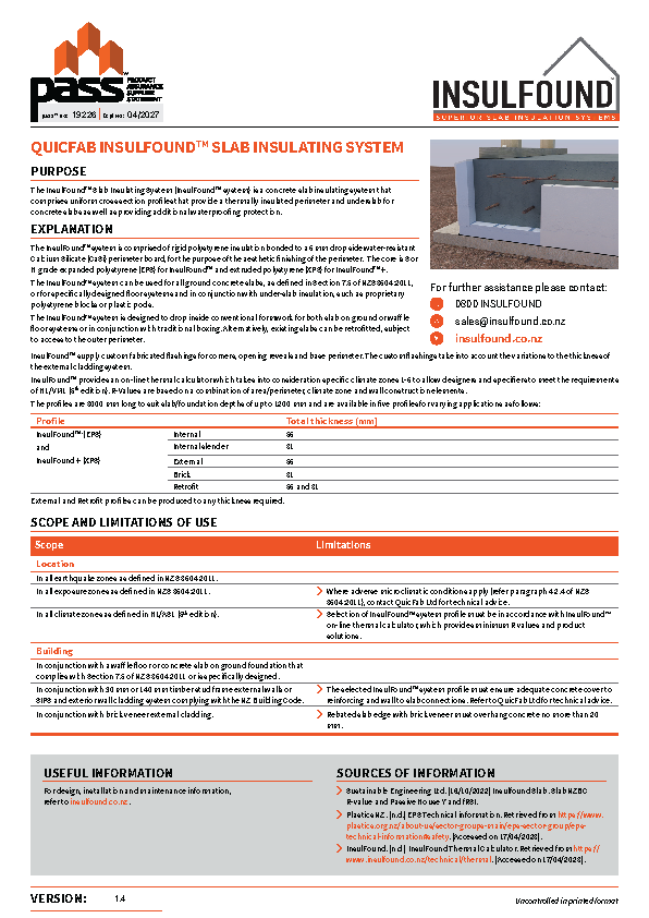 QuicFab InsulFound™ Slab Insulating System pass™