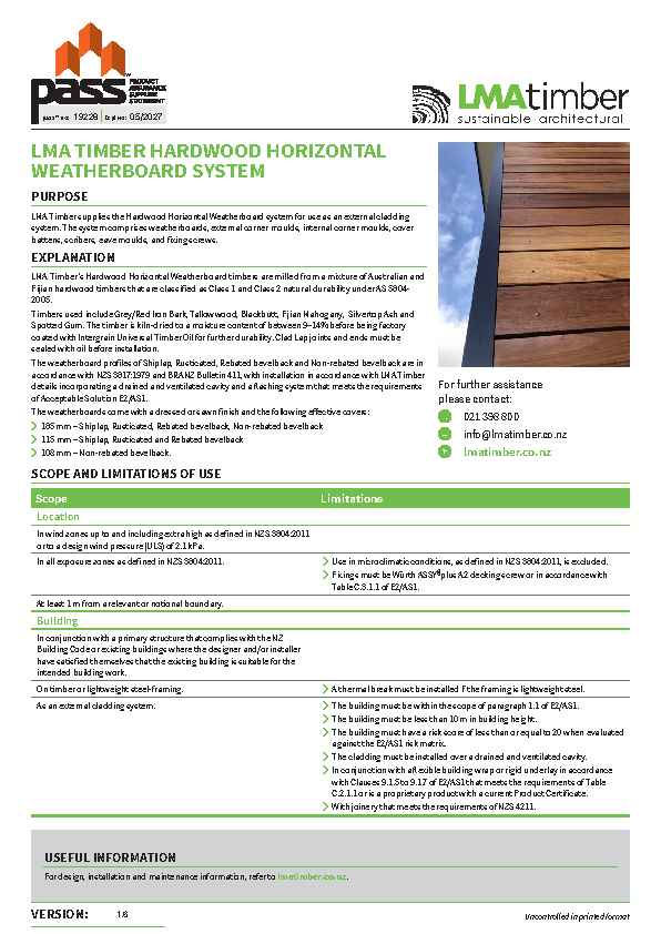 LMA Timber Hardwood Horizontal Weatherboard system pass™