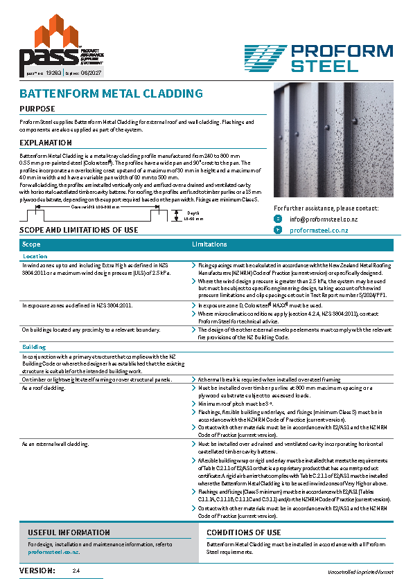 Proform Steel Battenform Metal Cladding pass