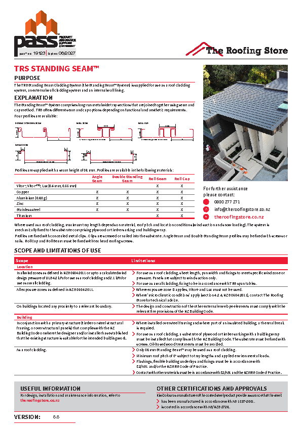TRS Standing Seam Cladding System pass™