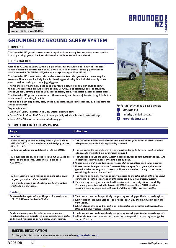 Grounded NZ Ground Screw System pass™