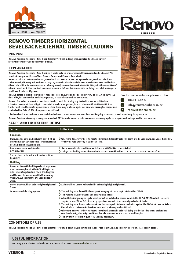 Renovo Timbers Horizontal Bevelback External Timber Cladding pass™