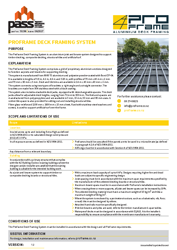 Proframe Deck Framing System