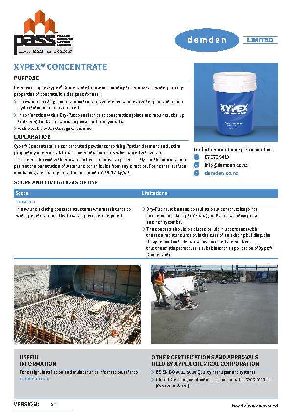 Demden Xypex® Concentrate pass™