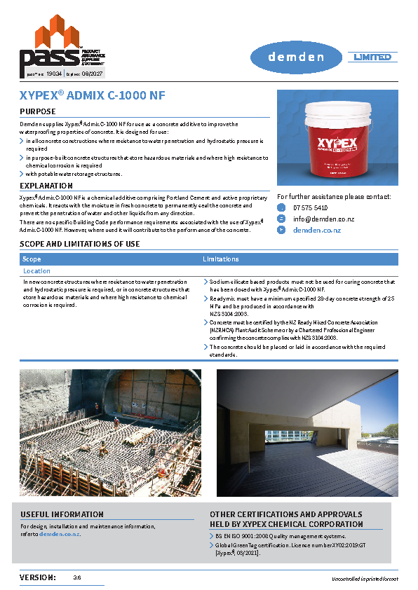 Demden Xypex® Admix C-1000 NF pass™