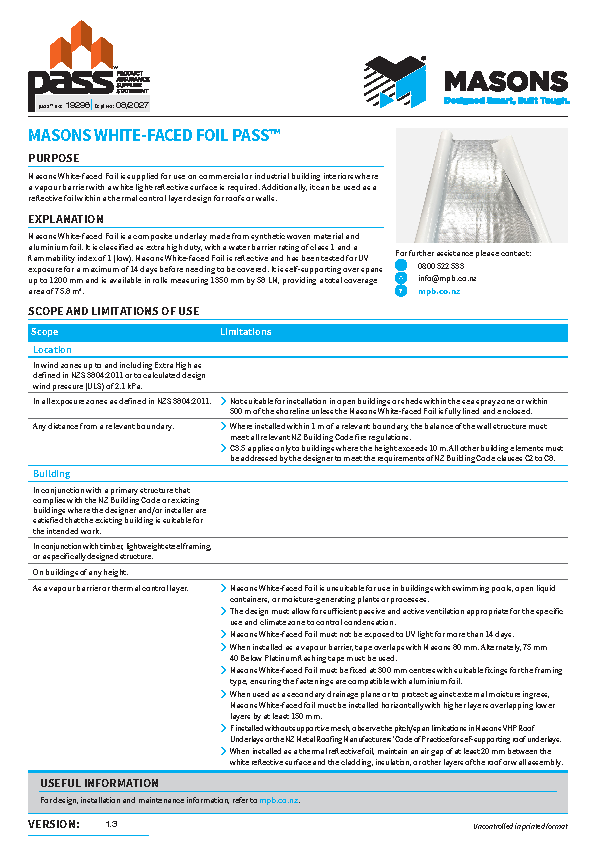 Masons White-Faced Foil pass™