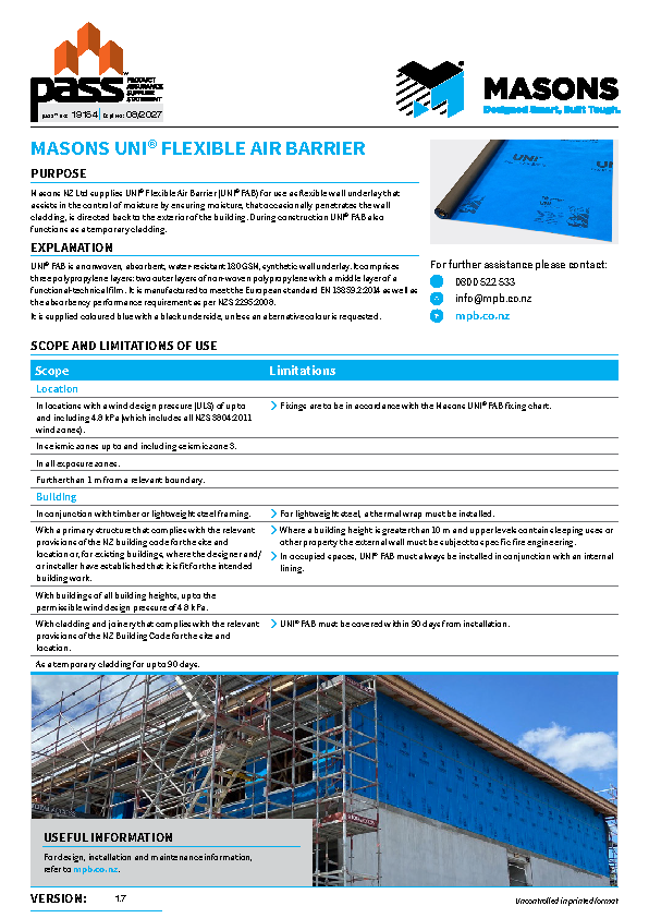 Masons UNI Flexible Air Barrier pass™