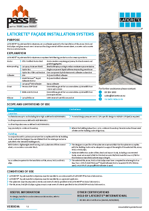 Laticrete Facade Installation Systems pass™