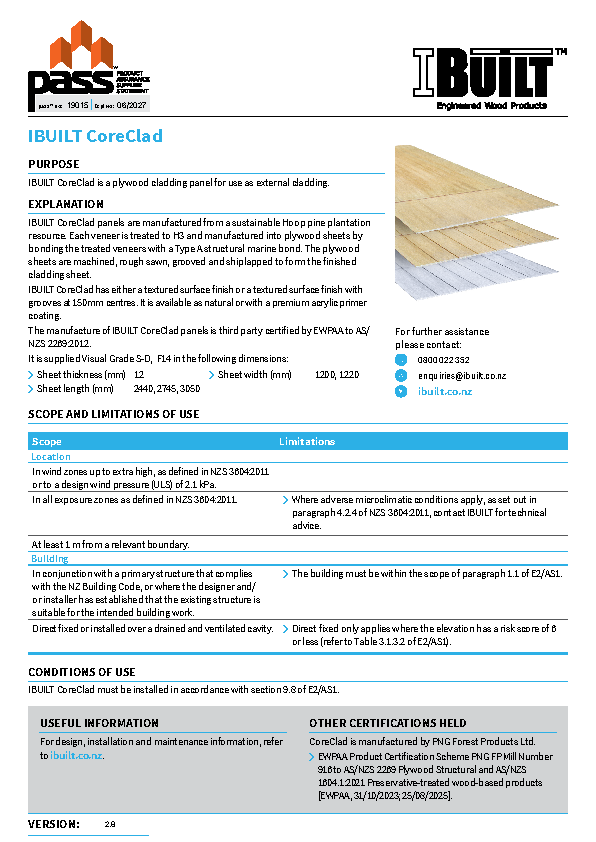 NZ Wood Products IBUILT CoreClad pass™