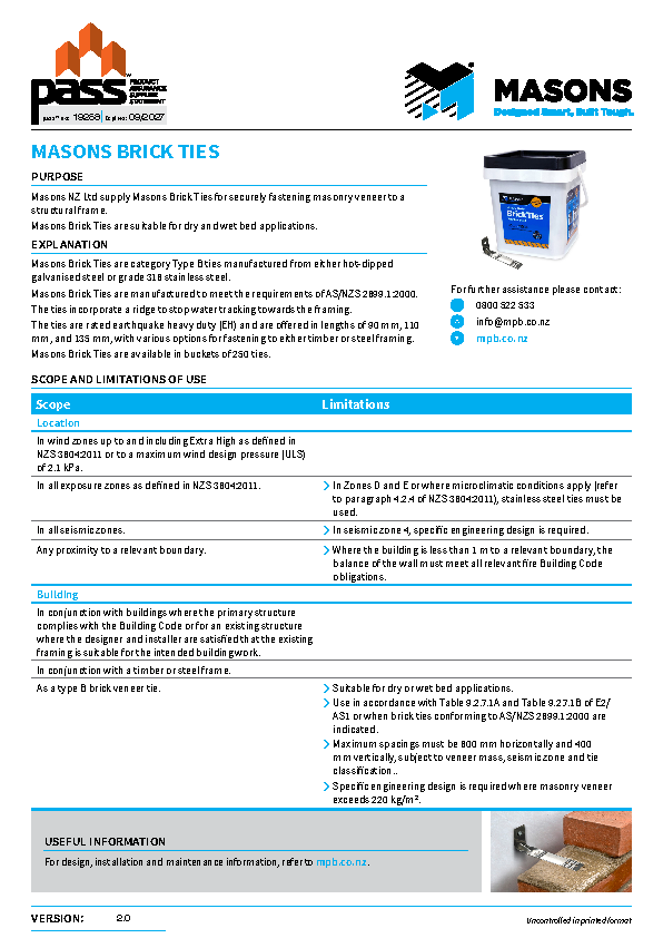 Masons Heavy and Medium Duty Brick Ties pass™