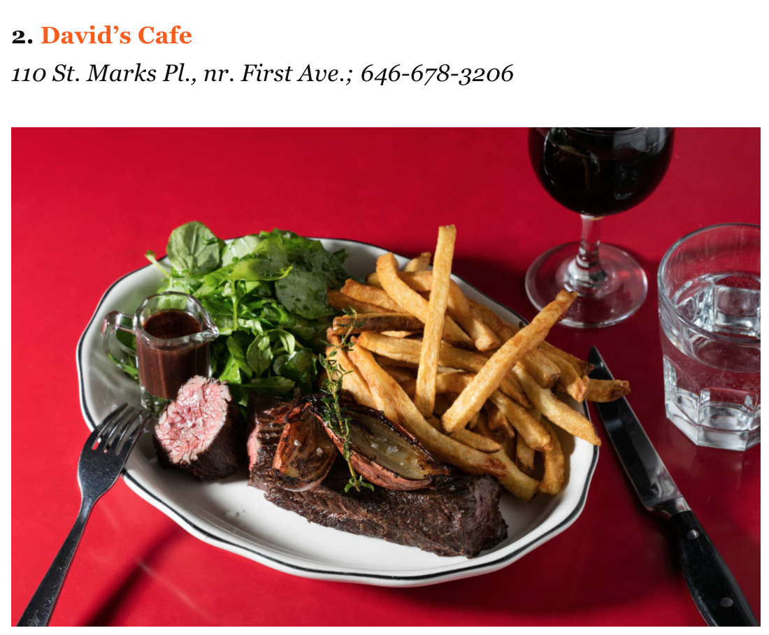 David's Cafe named one of Grub Street & New York Magazine's Best Steaks in  NY — David's Café