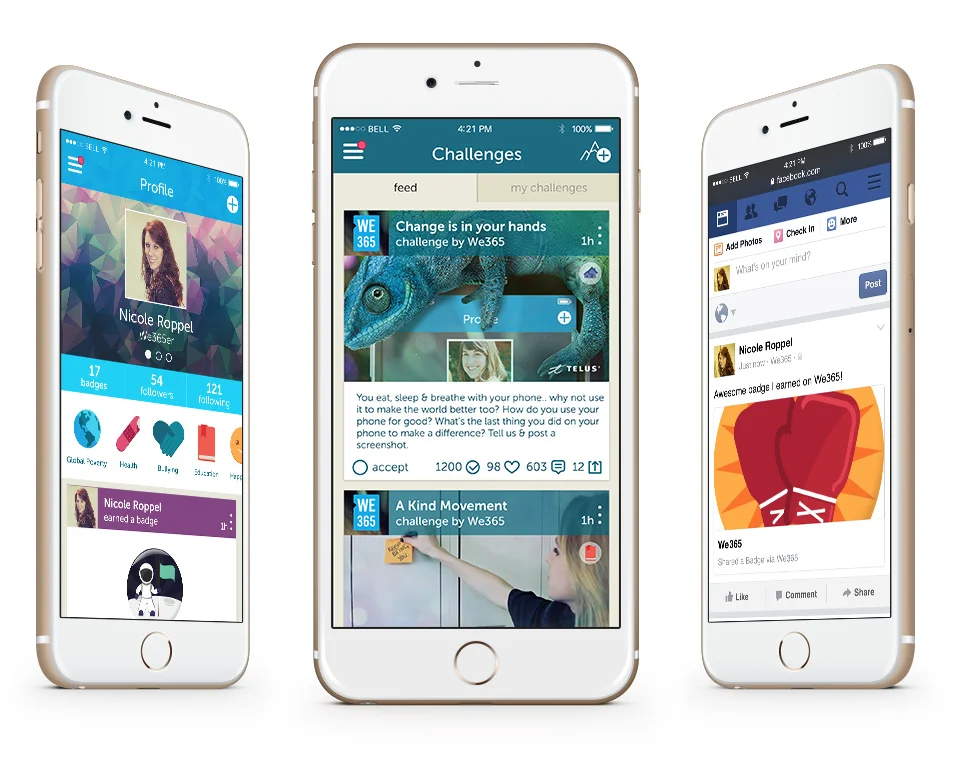  These rewards encourage social actions (adding friends, following), interacting with content (liking, commenting), taking challenges, and tracking your volunteer hours. They are designed to be relevant to the audience with fun, bright colours, and p