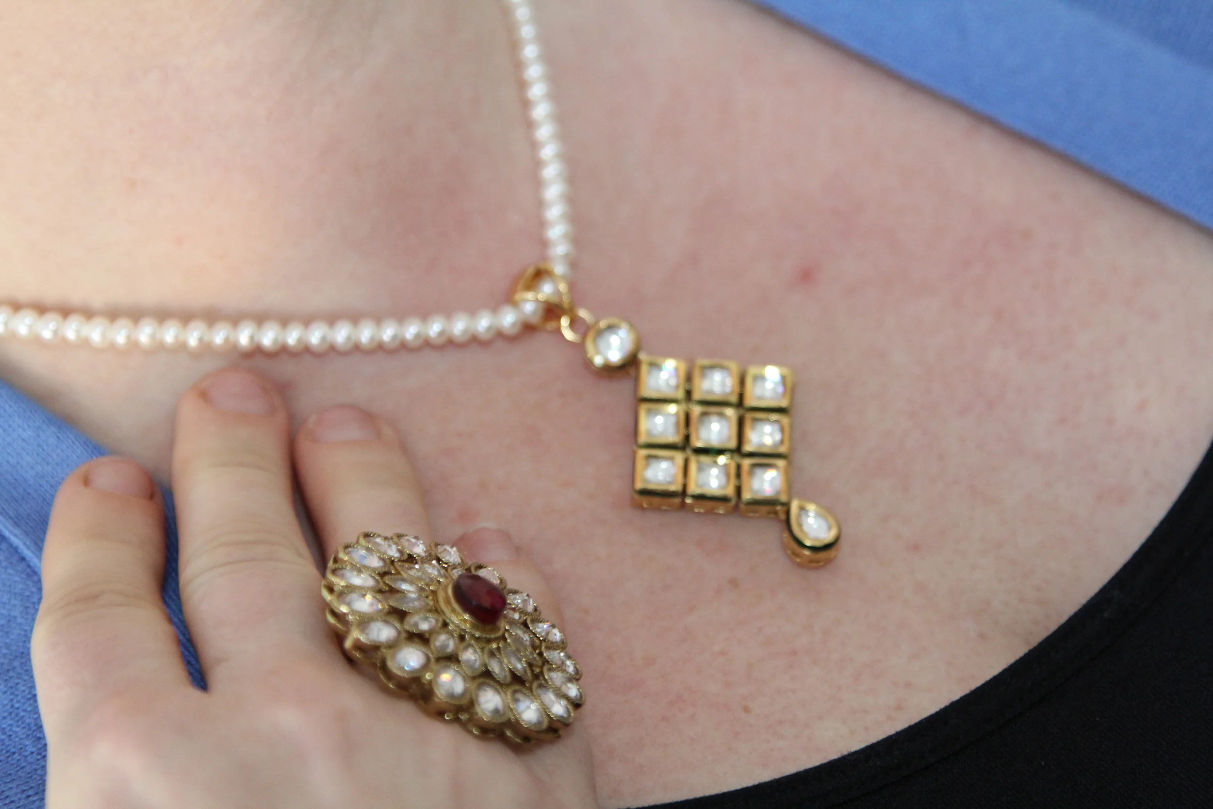 Polki Diamond Pendant on Pearl Strand