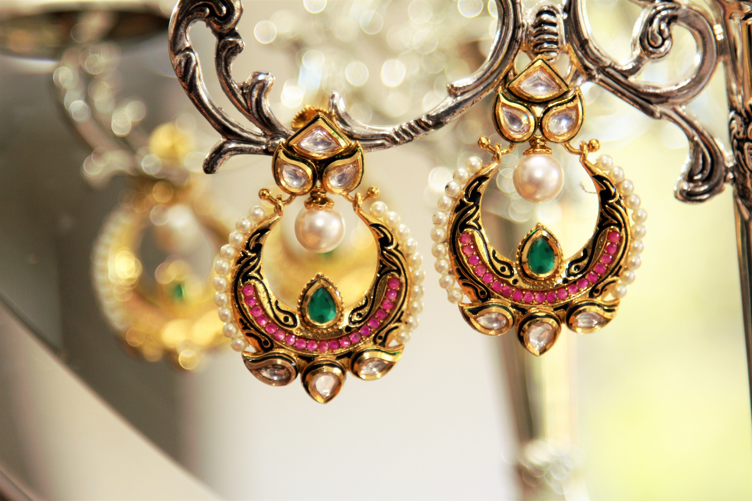 Pink, Green, Polki and Pearls - 'Dream' Statement Earrings