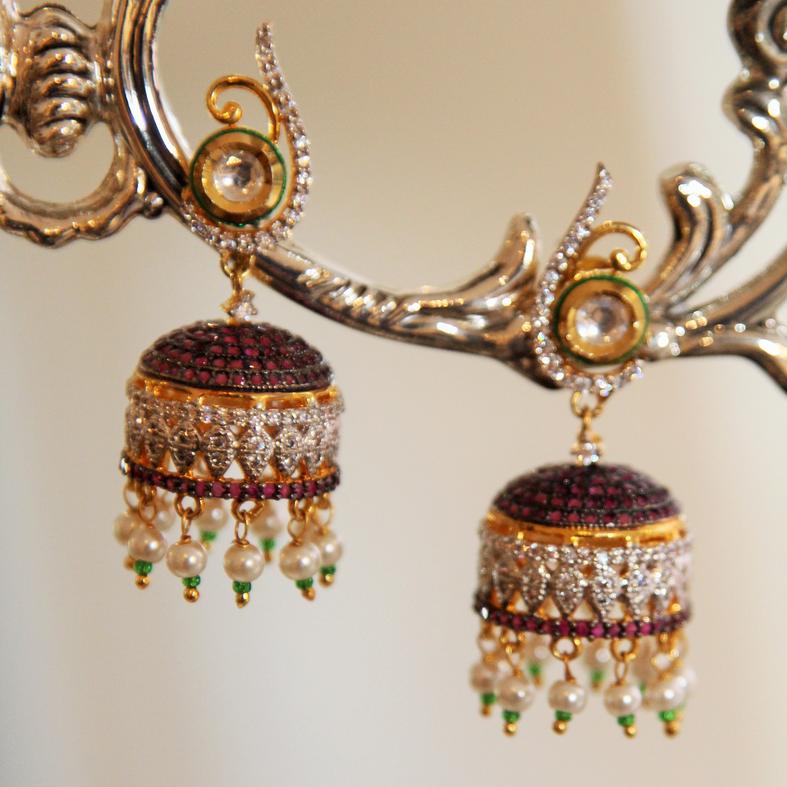 Fuchsia Crystal Jhumki Earrings