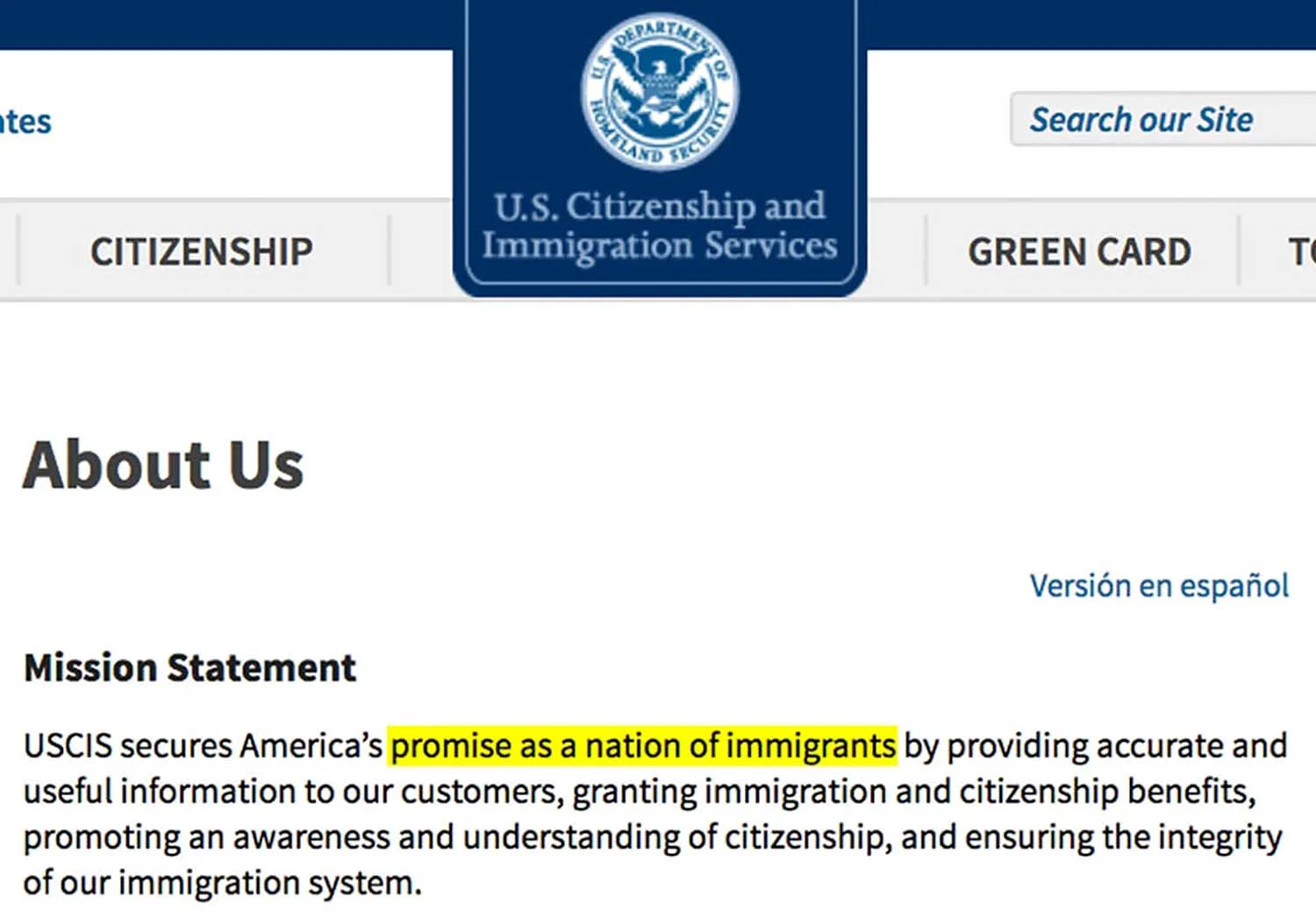 Former USCIS Mission Statement