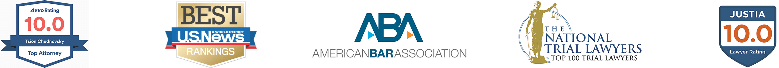 Attorney Awards: Avvo 10.0 Rating, The National Trial Lawyers “Top 100 Trial Lawyers award, Justia 10.0 Rating.