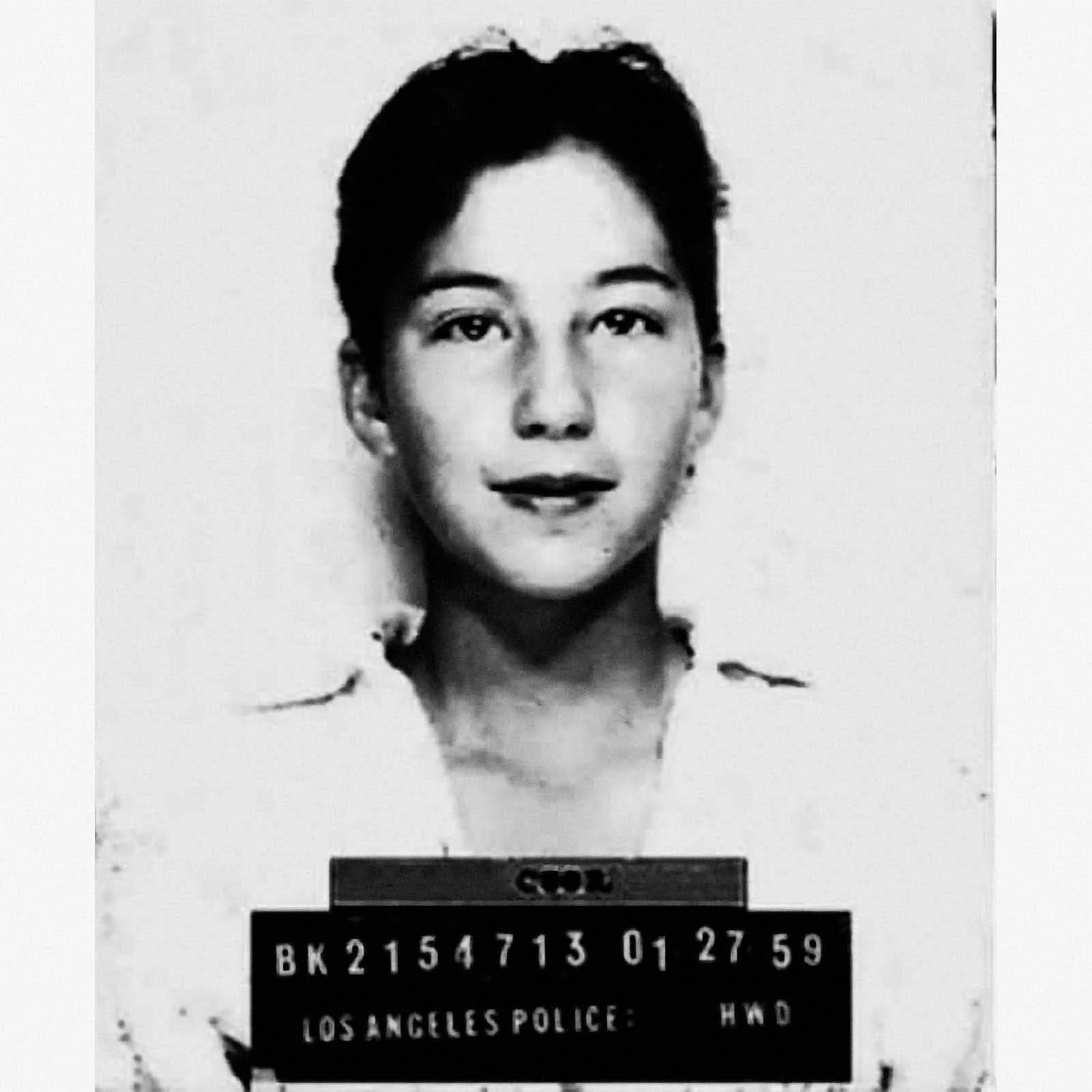 Cherilyn Sarkisian, aka “Cher”, 1959 Cher was only 13 years old in this arrest mugshot. Cher was arrested in 1959 for “borrowing” a friend’s car and driving it without a license in Los Angeles in 1959.