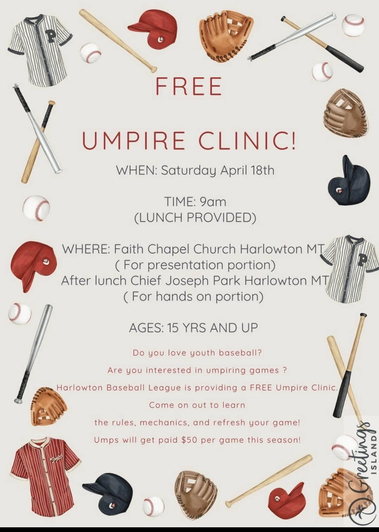 Harlowton Baseball - Free Umpire Clinic