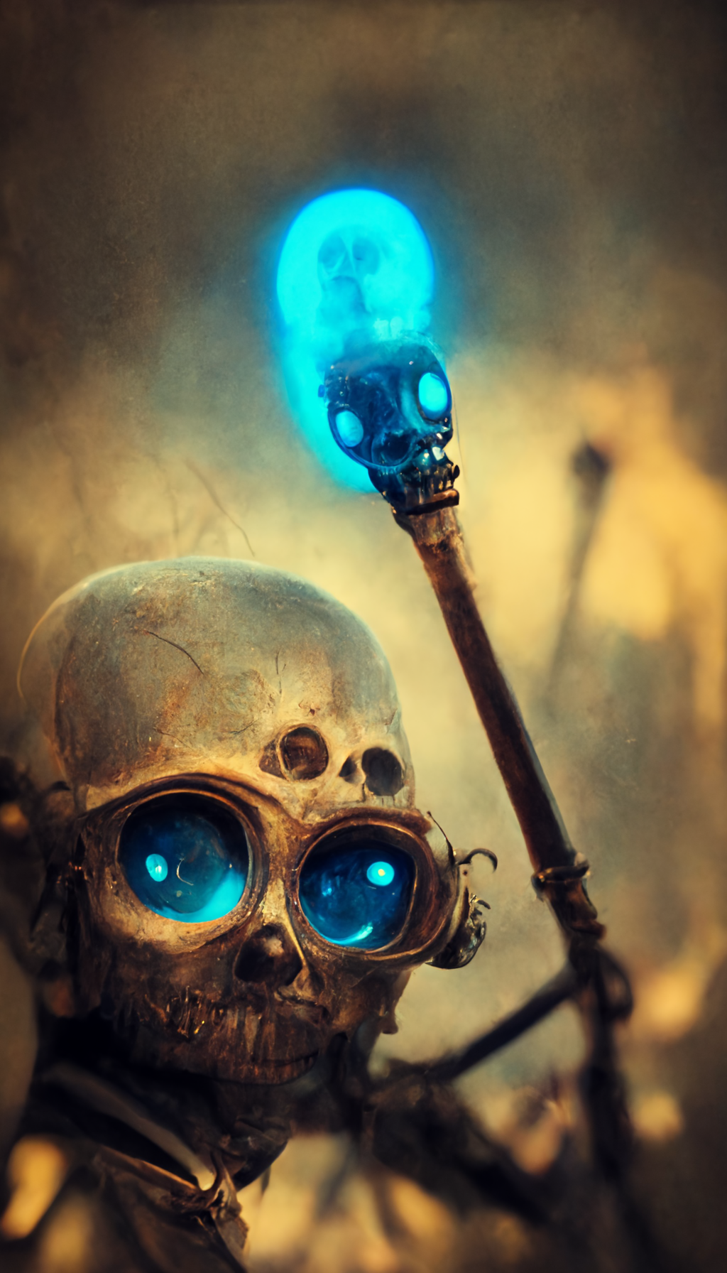  steampunk skeleton with blue glowing eyes, Cinematic, Glow Stick, X-Ray --uplight --ar 9:16 