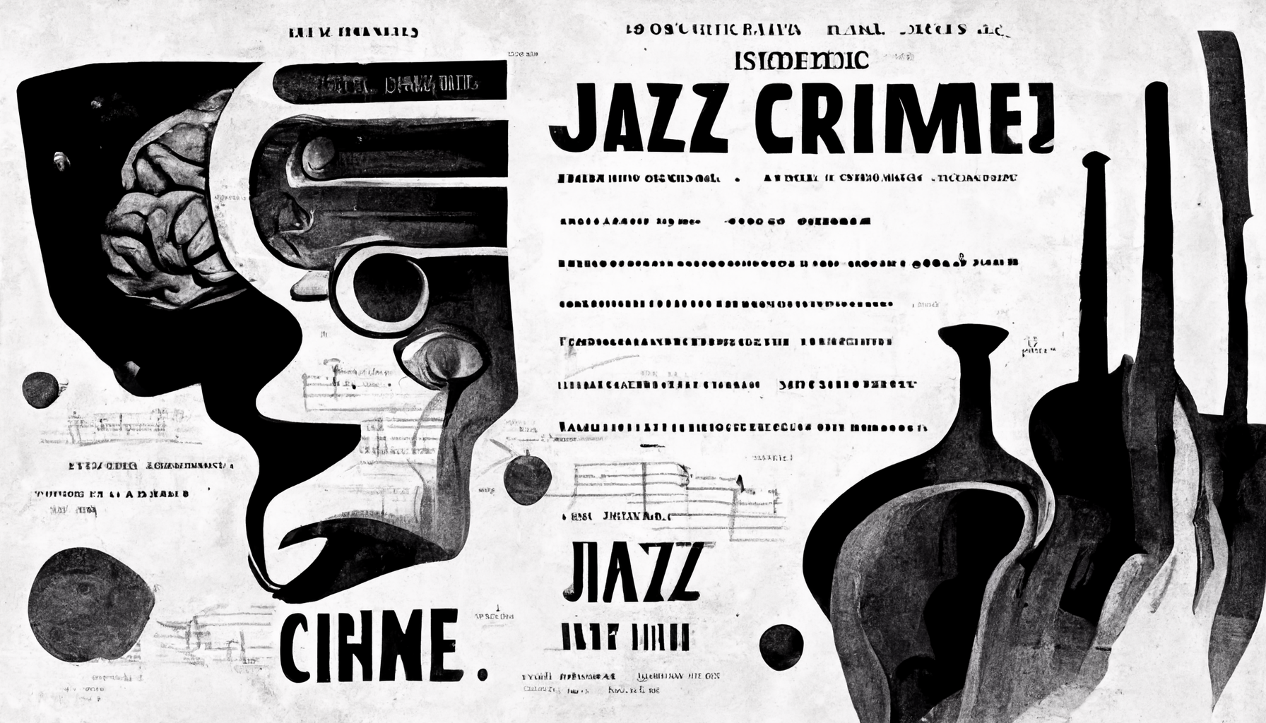  music brain and spark ideas on sheet music, crime jazz noir, very detailed, 8k --ar 16:9 