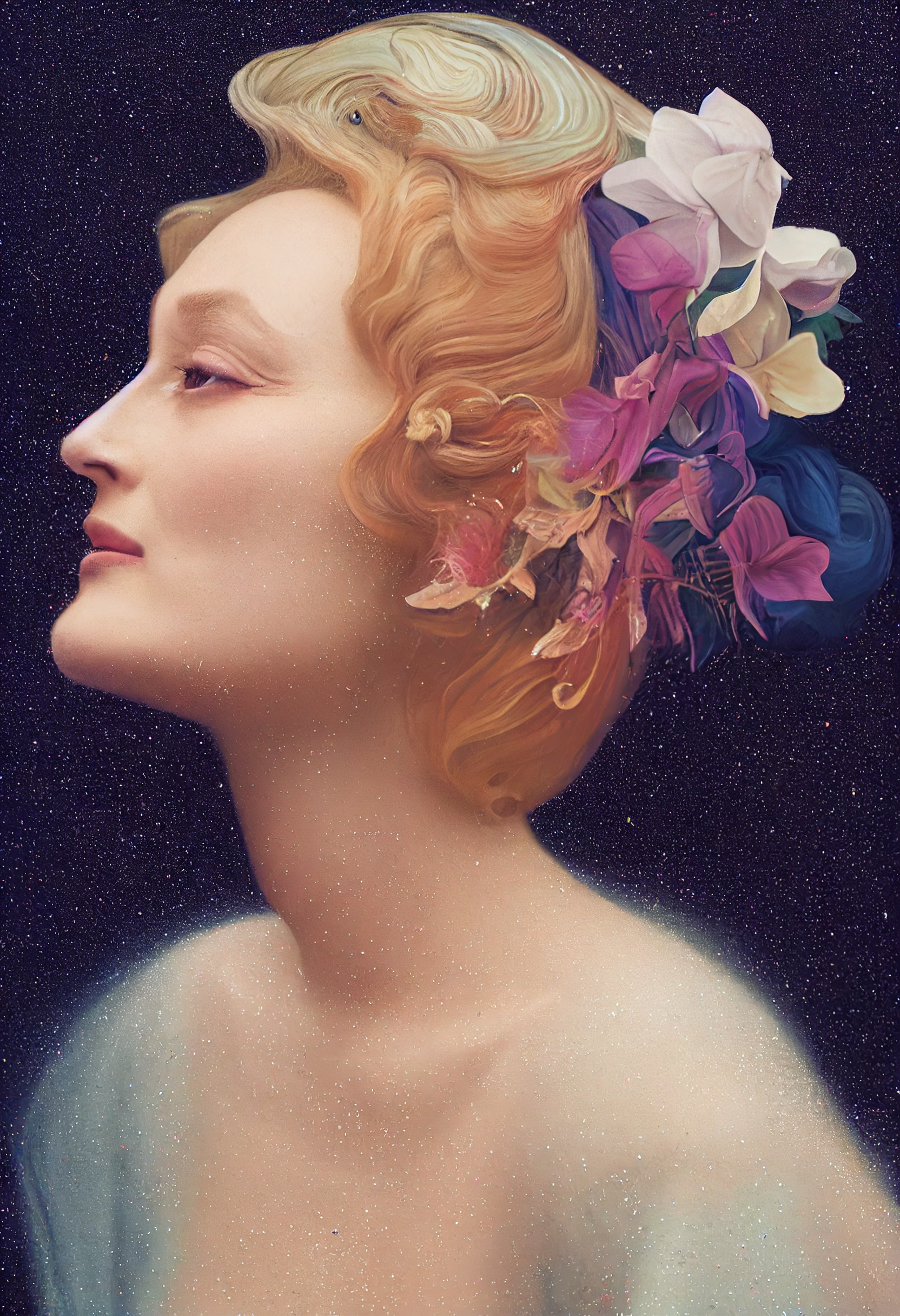  portrait of a very young meryl streep art nouveau photography, stardust sprinkles on her skin, volumetric light, hyperdetailed, cinematic —test —ar 2:3 —upbeta --upbeta 