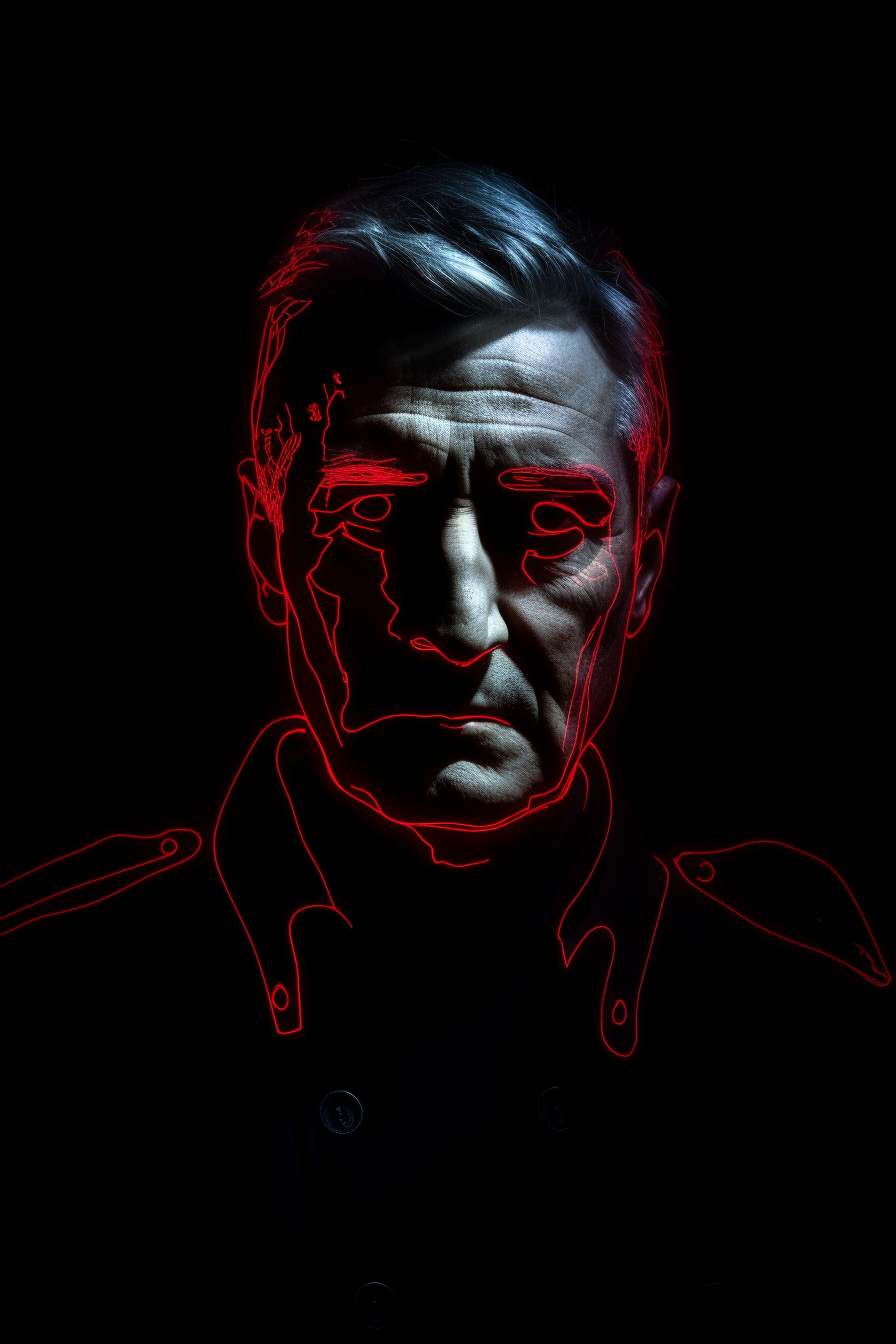  nicola teslas portrait done with lasers, black background, rubber johnny, dark corner, war photography 