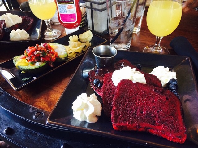  Eggvocado (pictured left) & Red Velvet French Toast (pictured center)