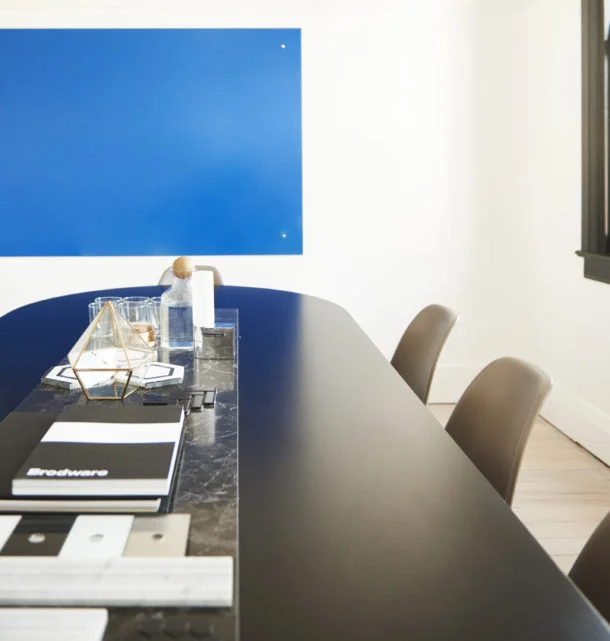 A custom coloured glass ‘white board’
