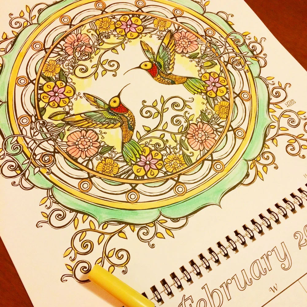 February from the 2018 Magical Garden Coloring Calendar.