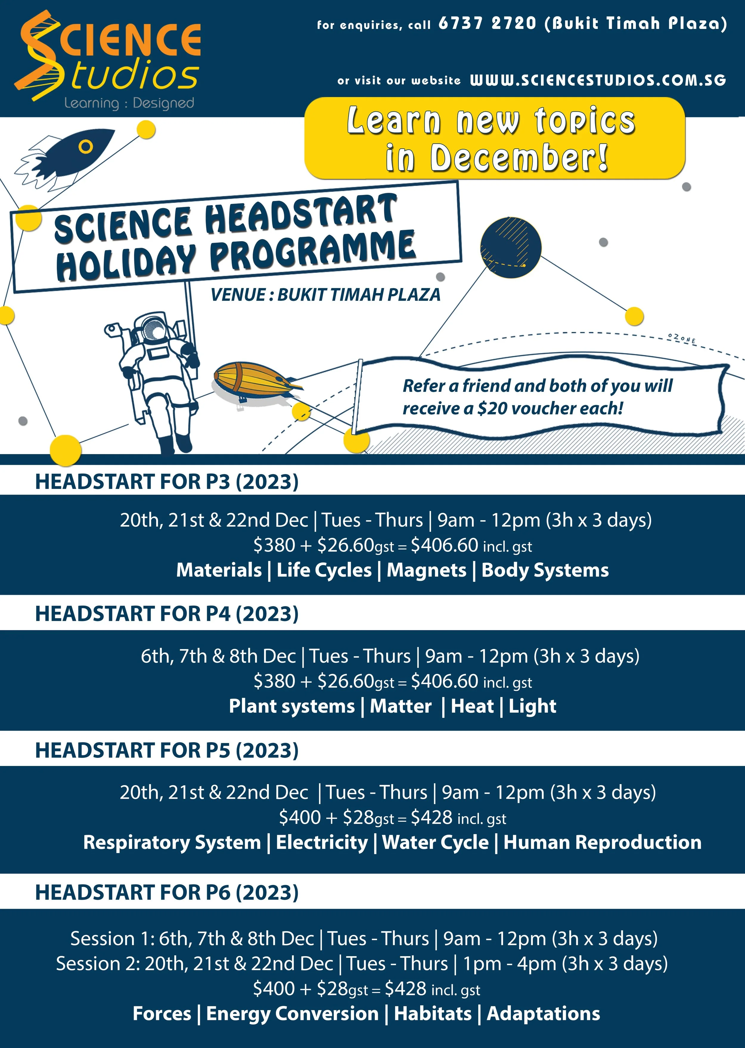 SCIENCE HOLIDAY PROGRAMMES — Science Studios Learning Centre Primary School Science Tuition